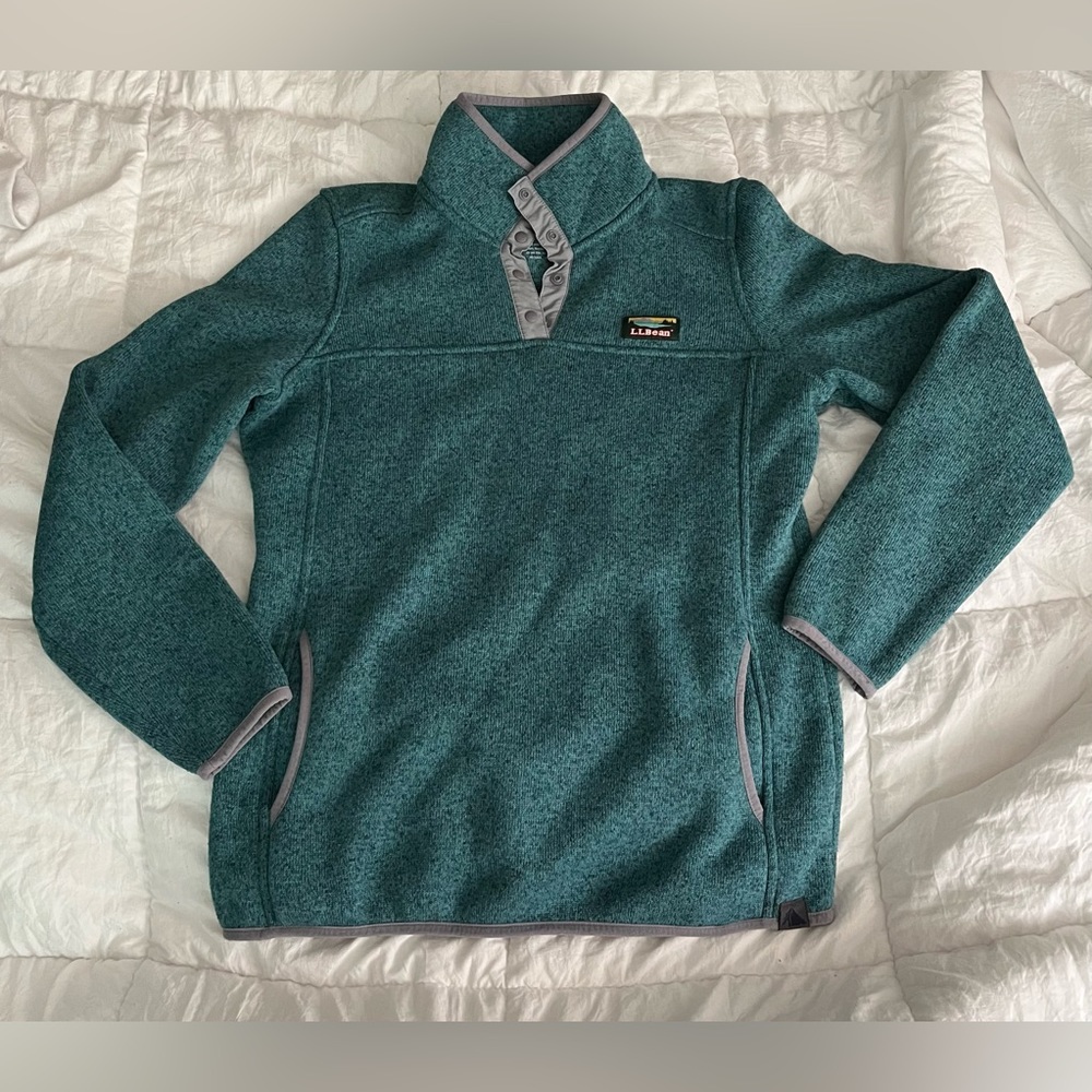 L.L. Bean Woman’s pullover fleece sweater, teal, medium, 100% polyester